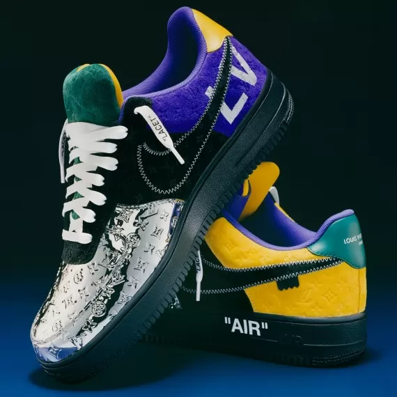 Louis Vuitton And Nike Air Force 1 By Virgil Abloh - Met Silver  Black - Dark Purple Dusk - Topaz Gold